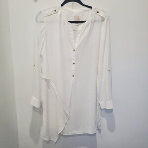 Chico's White Asymmetrical Tunic Length Top with Epaulets  size 1